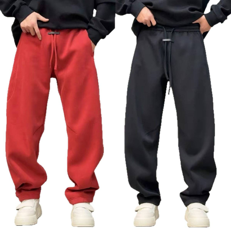 Férfi téli fleece-belelt sportos nadrág, lazán szabott, hosszú, mindennapi viselet, sokoldalú, stílusos sportos casual megjelenés egyedi karakterrel
