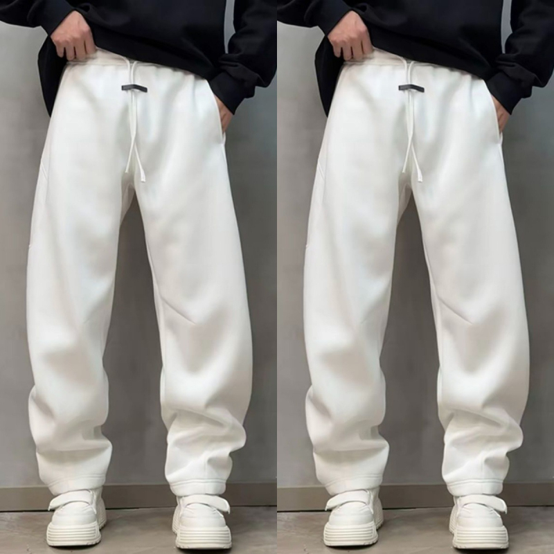 Férfi téli fleece-belelt sportos nadrág, lazán szabott, hosszú, mindennapi viselet, sokoldalú, stílusos sportos casual megjelenés egyedi karakterrel