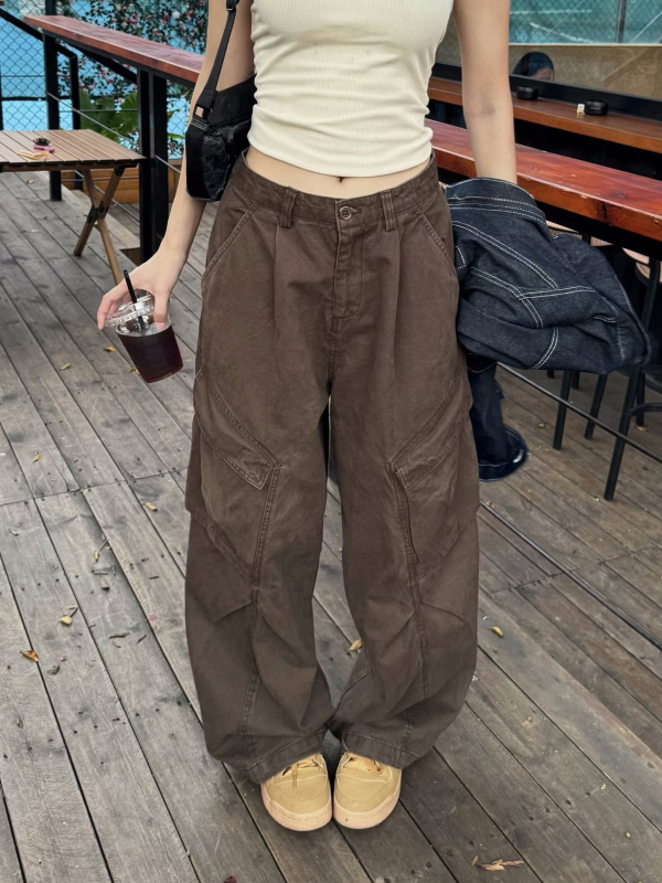Muške hlače radnog stila ravnog kroja sa širokim nogama, američki retro streetwear, casual hlače, 2024 izdanje.