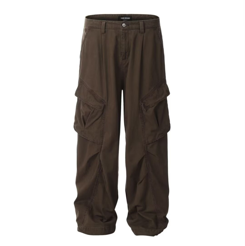 Muške hlače radnog stila ravnog kroja sa širokim nogama, američki retro streetwear, casual hlače, 2024 izdanje.