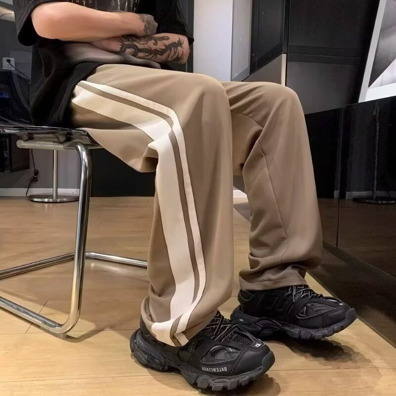 Muške prugaste duge hlače od Ice Silk, ležerni ravni kroj, sportski stil