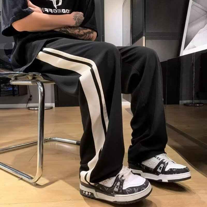 Muške prugaste duge hlače od Ice Silk, ležerni ravni kroj, sportski stil