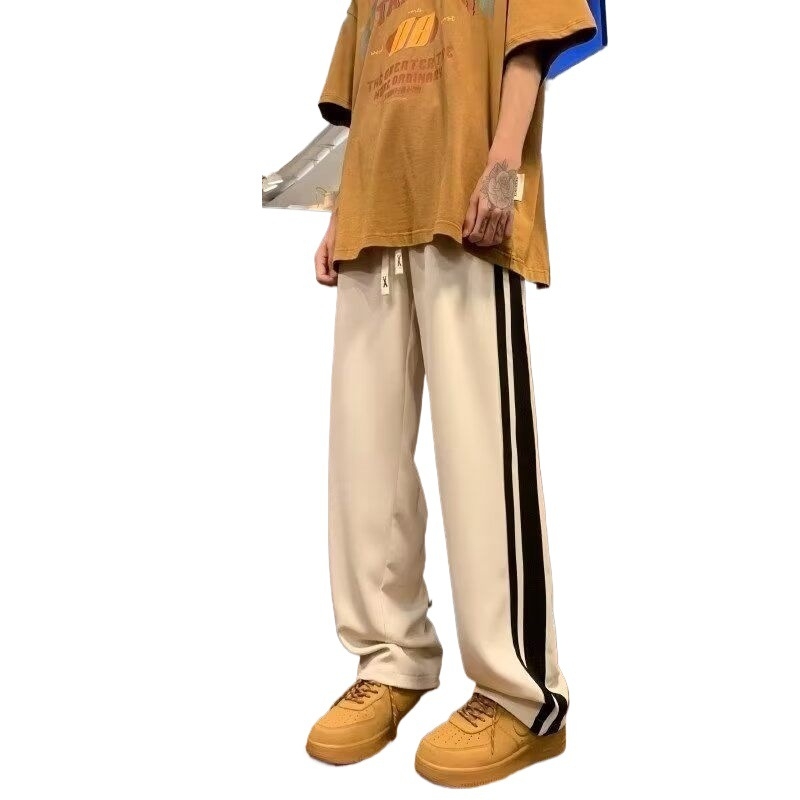 Muške prugaste duge hlače od Ice Silk, ležerni ravni kroj, sportski stil