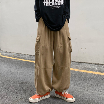 Muške radne hlače za proljeće i jesen, široke nogavice, duge do poda, japanski retro stil, vezanje oko gležnja, casual hlače