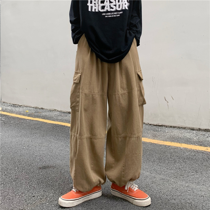 Muške radne hlače za proljeće i jesen, široke nogavice, duge do poda, japanski retro stil, vezanje oko gležnja, casual hlače