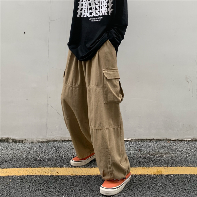 Muške radne hlače za proljeće i jesen, široke nogavice, duge do poda, japanski retro stil, vezanje oko gležnja, casual hlače