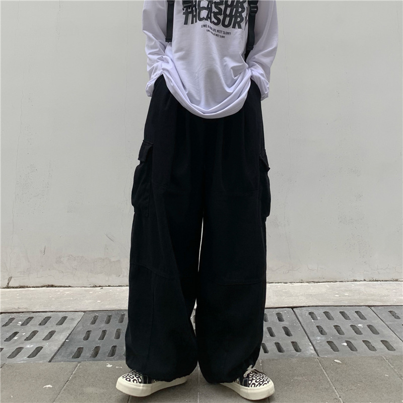 Muške radne hlače za proljeće i jesen, široke nogavice, duge do poda, japanski retro stil, vezanje oko gležnja, casual hlače