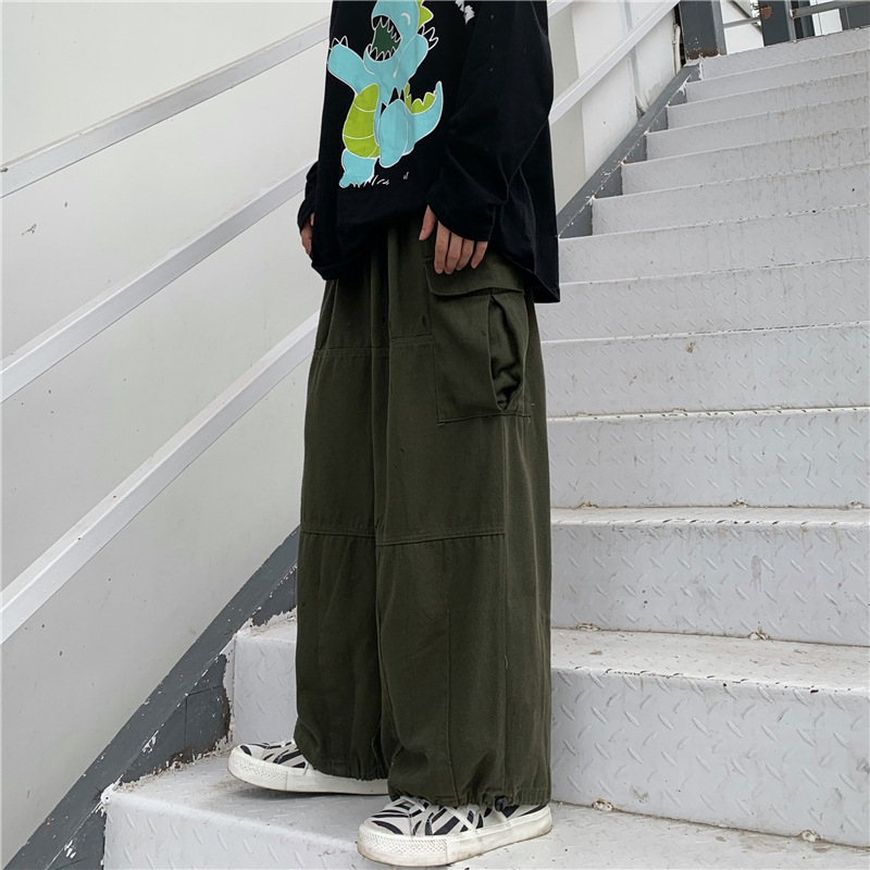 Muške radne hlače za proljeće i jesen, široke nogavice, duge do poda, japanski retro stil, vezanje oko gležnja, casual hlače