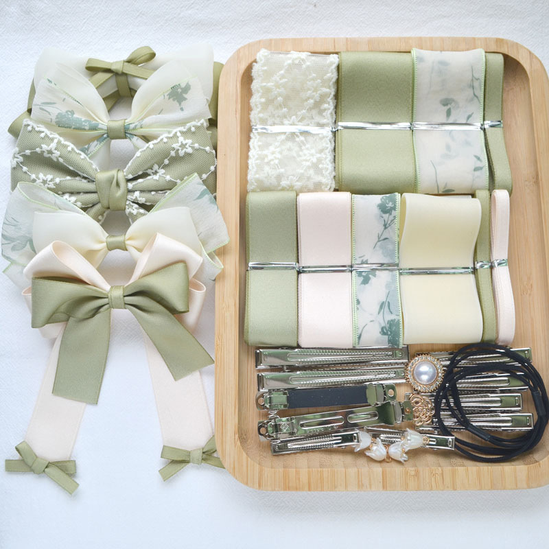 Elegantni Guofeng mint zelene trake za početnike — paket materijala za kosu: mašna, ukosnice za kosu i gumice