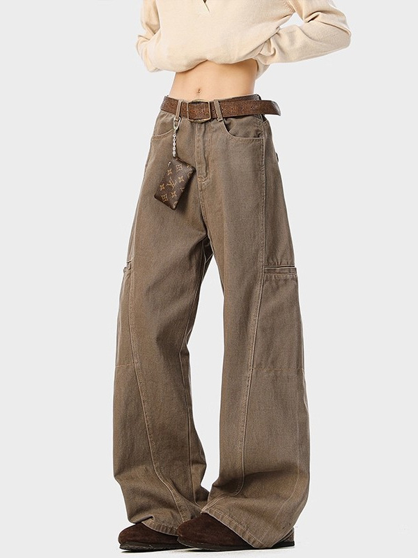 Amerikai retro workwear denim nadrág férfiaknak, mosott, tavasz–ősz, casual, sokoldalú dekonstrukciós dizájn, széles szabás