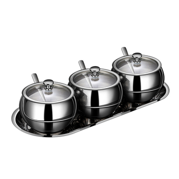 Set posuda za začine od nehrđajućeg čelika 304, s ladicom za pohranu i posudom za papar, glutamat natrija i sol