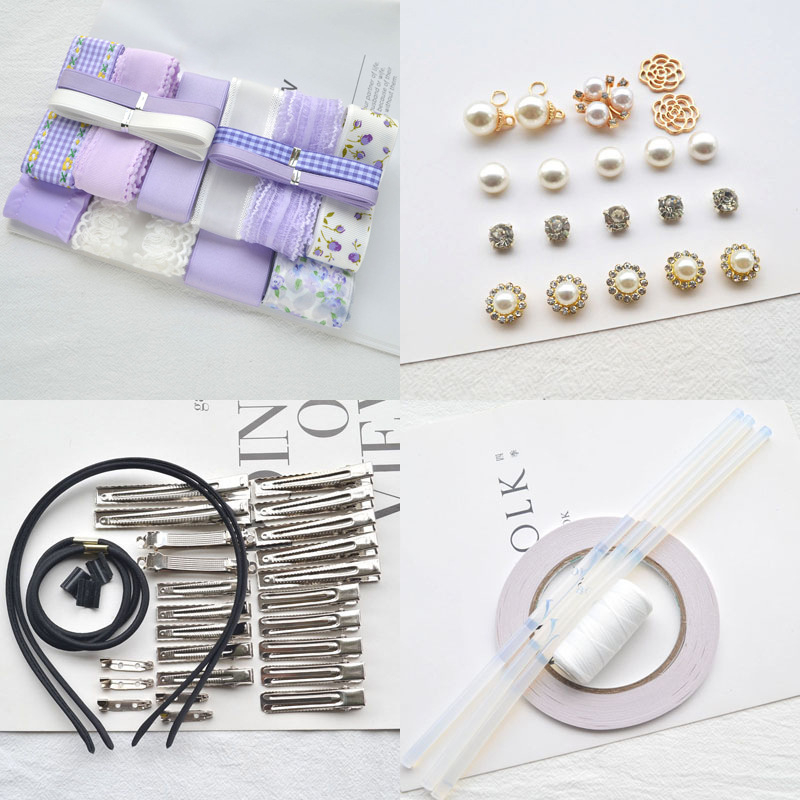 Set matnih pamukastih traka u svijetlo ljubičastoj boji za DIY mašne za kosu — za početnike