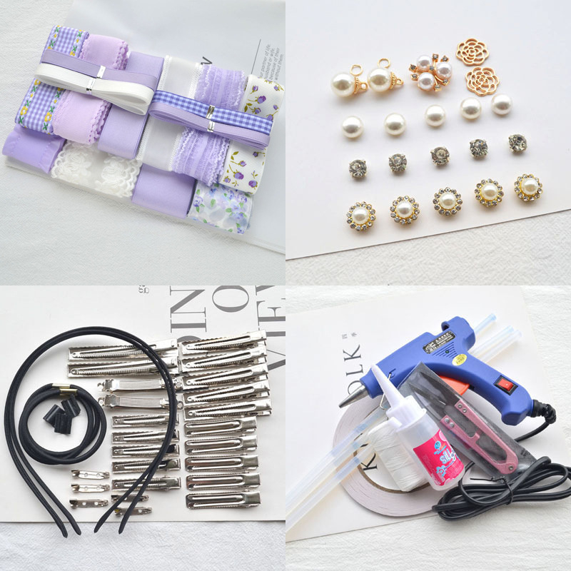 Set matnih pamukastih traka u svijetlo ljubičastoj boji za DIY mašne za kosu — za početnike
