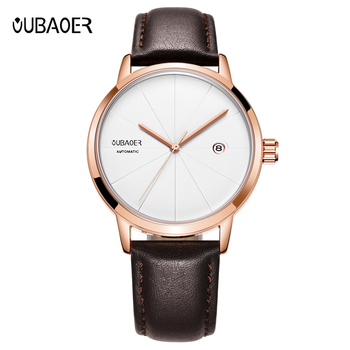 OUBAOER Muški sat s kožnim remenom, automatski mehanički pokret, 41 mm brojčanik, vodootpornost 30 m, kalendar, OB2025B
