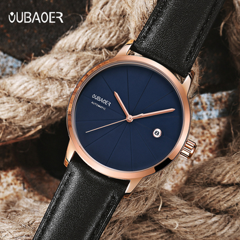 OUBAOER Muški sat s kožnim remenom, automatski mehanički pokret, 41 mm brojčanik, vodootpornost 30 m, kalendar, OB2025B