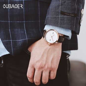 OUBAOER Muški sat s kožnim remenom, automatski mehanički pokret, 41 mm brojčanik, vodootpornost 30 m, kalendar, OB2025B