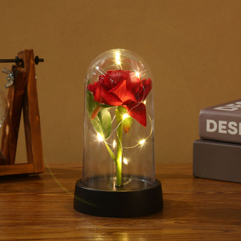 Sjajna vječna ruža u staklenom kupolu, baza noćnog svjetla – dar za Valentinovo