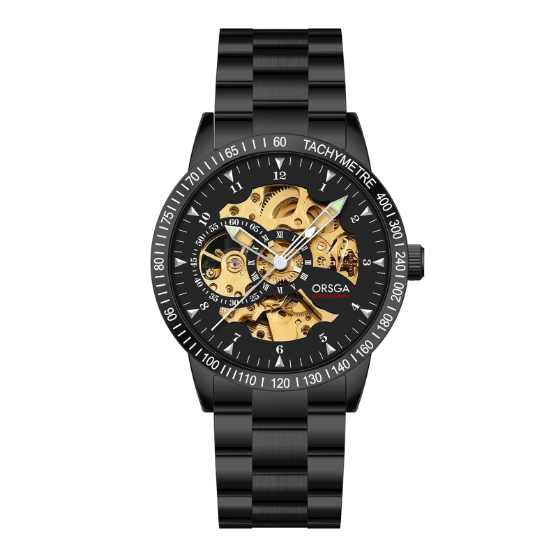 Orsga skeletni mehanički muški sat, model 9045g, brojčanik 43 mm, automat, remen od nehrđajućeg čelika, vodootpornost 30 m