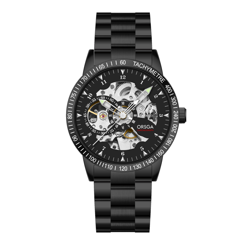 Orsga skeletni mehanički muški sat, model 9045g, brojčanik 43 mm, automat, remen od nehrđajućeg čelika, vodootpornost 30 m