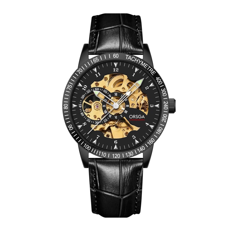 Orsga skeletni mehanički muški sat, model 9045g, brojčanik 43 mm, automat, remen od nehrđajućeg čelika, vodootpornost 30 m