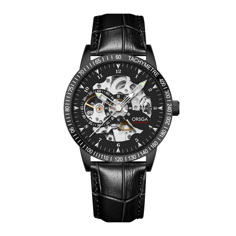 Orsga skeletni mehanički muški sat, model 9045g, brojčanik 43 mm, automat, remen od nehrđajućeg čelika, vodootpornost 30 m