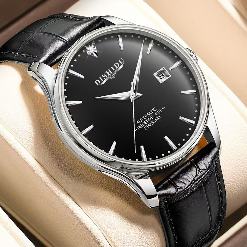 Nova ručno navijana mehanički muški sat, minimalistički dizajn, kućište od nehrđajućeg čelika 40 mm, safirno staklo, kožni remen, vodootpornost do 10 m