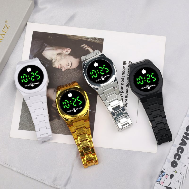 Unisex digitalni sat s elektroničkim mehanizmom, 40 mm okrugli brojčanik, plastični kaiš, mineralno ojačano staklo, zelene LED brojke, casual i klasičan stil za parove