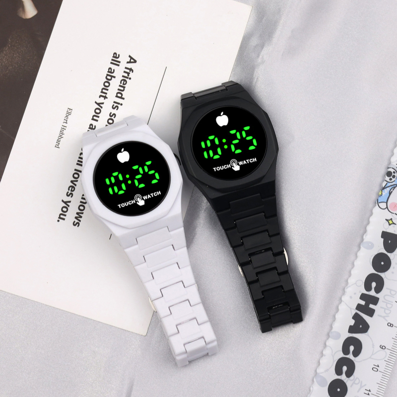 Unisex digitalni sat s elektroničkim mehanizmom, 40 mm okrugli brojčanik, plastični kaiš, mineralno ojačano staklo, zelene LED brojke, casual i klasičan stil za parove