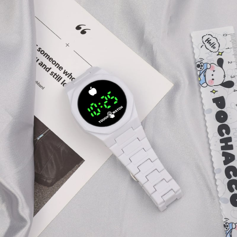 Unisex digitalni sat s elektroničkim mehanizmom, 40 mm okrugli brojčanik, plastični kaiš, mineralno ojačano staklo, zelene LED brojke, casual i klasičan stil za parove