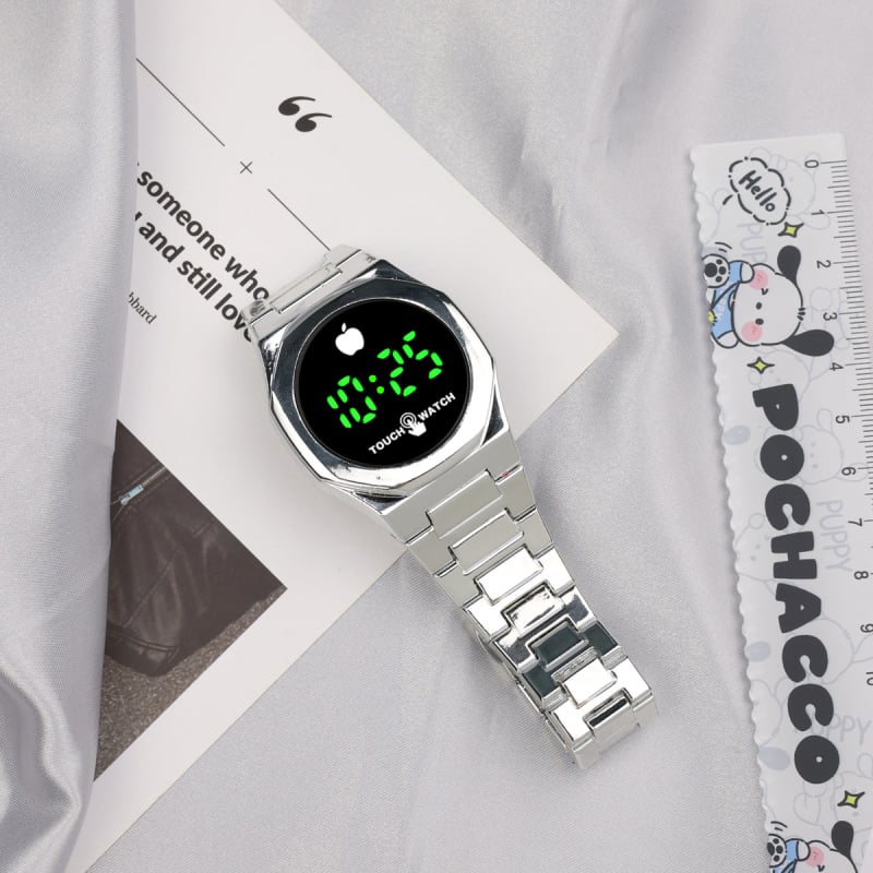 Unisex digitalni sat s elektroničkim mehanizmom, 40 mm okrugli brojčanik, plastični kaiš, mineralno ojačano staklo, zelene LED brojke, casual i klasičan stil za parove