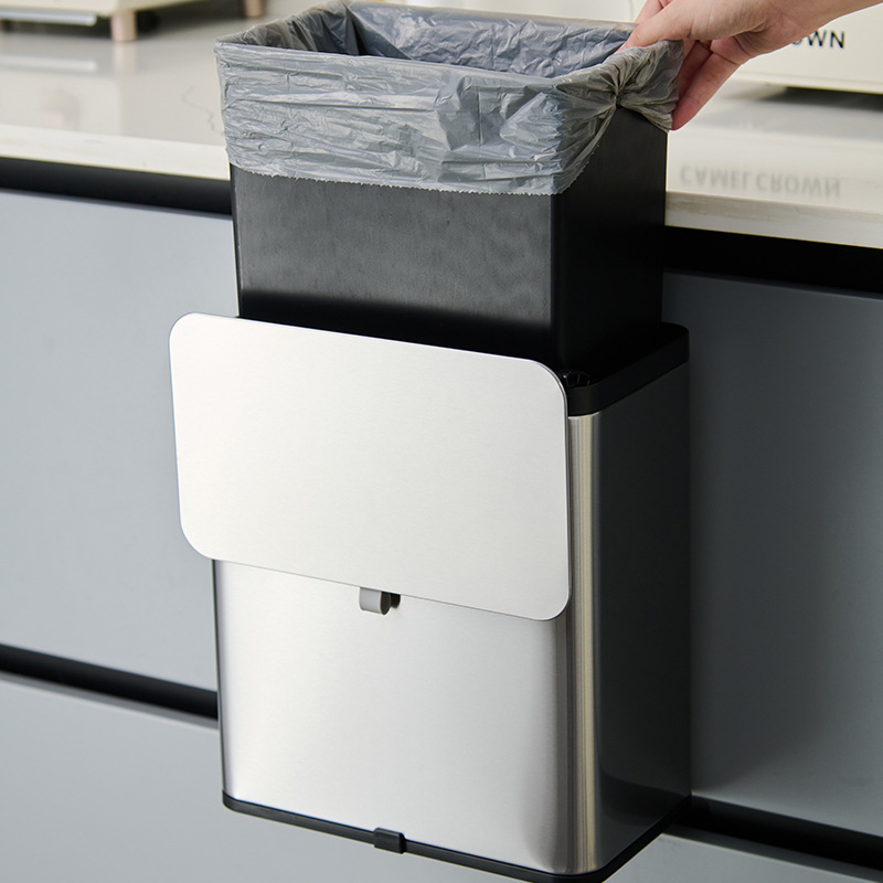 Koš za smeće od nehrđajućeg čelika sa poklopcem, zidni, 7 L, za kuhinju i kupaonicu