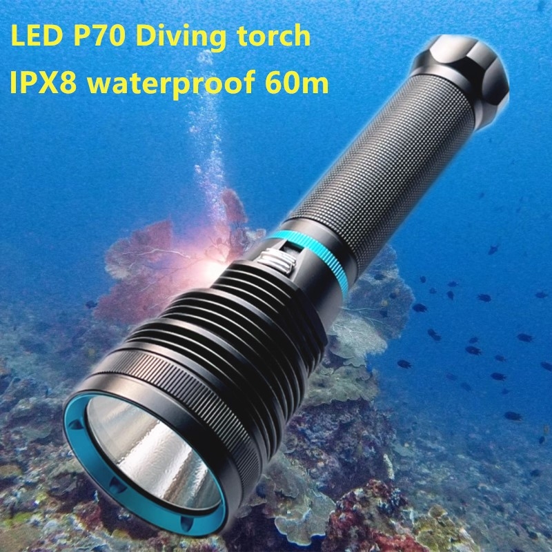 P70 LED potopna baterijska svjetiljka s 26650 baterijom, vodootporna tražilica svjetla, domet 100–200 m