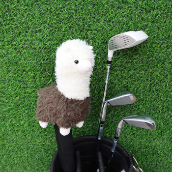 Állatmotívumos golffejvédő — alpakával és csirke lábával tervezve, kis méret, rajzfilm-stílus, plüss kötött anyag