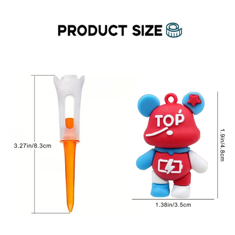 Privjesak medvjed za golf Tee — silikon/plastični držač lopte s fiksnim prstenom