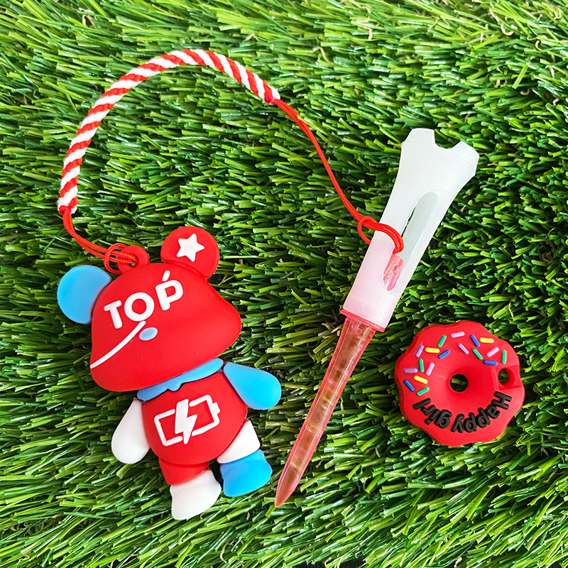 Privjesak medvjed za golf Tee — silikon/plastični držač lopte s fiksnim prstenom