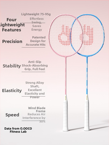 Badminton reket od karbonskih vlakana za početnike, set od dvije rakete, ultra lagan i izdržljiv, elegantan dizajn