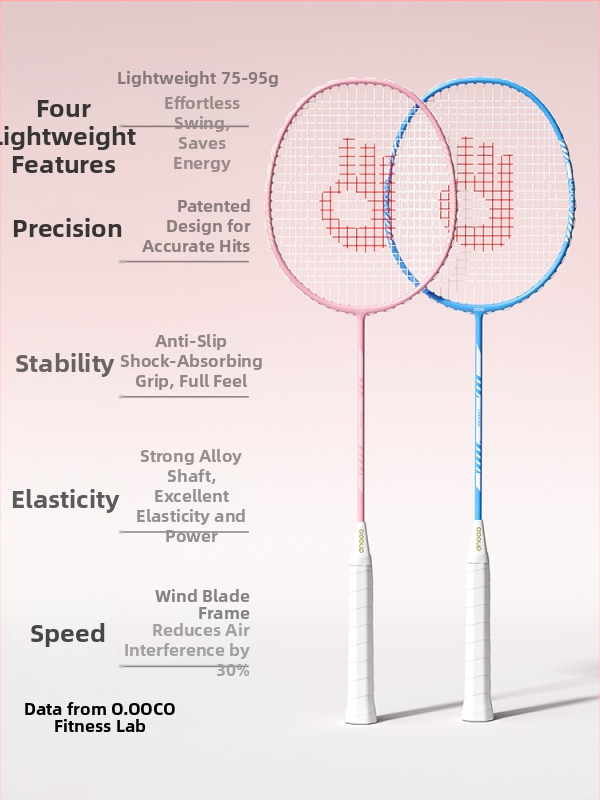 Badminton reket od karbonskih vlakana za početnike, set od dvije rakete, ultra lagan i izdržljiv, elegantan dizajn