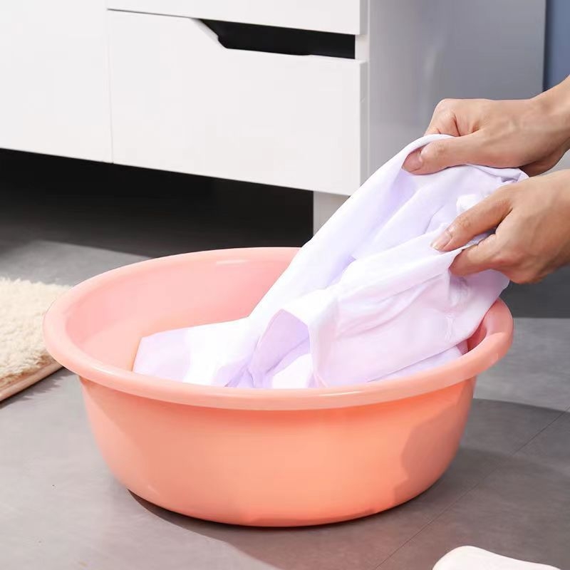 Kremasto-plastična okrugla zdjela, velika i debela, za kućnu upotrebu — za pranje lica, rublja i stopala
