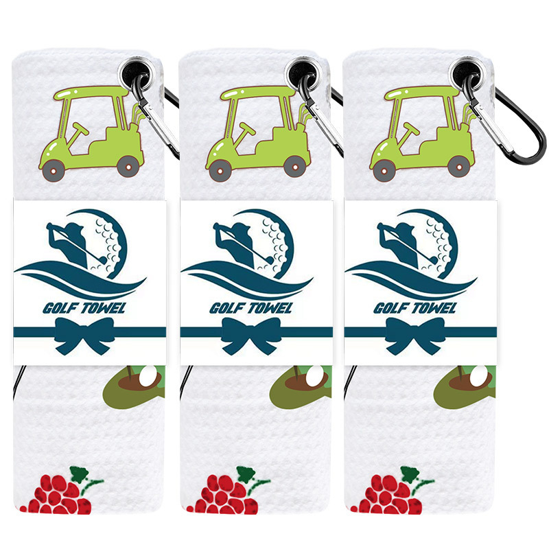 Golf ručnik od mikrovlakana, ispis logotipa, wafl uzorak, karabiner, sportski ručnik