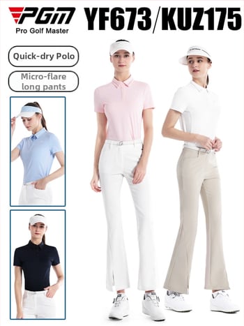 PGM dámske golfové oblečenie: priedušný krátky polo top a nohavice s mikro rozšírením a rozparkom, jarný set
