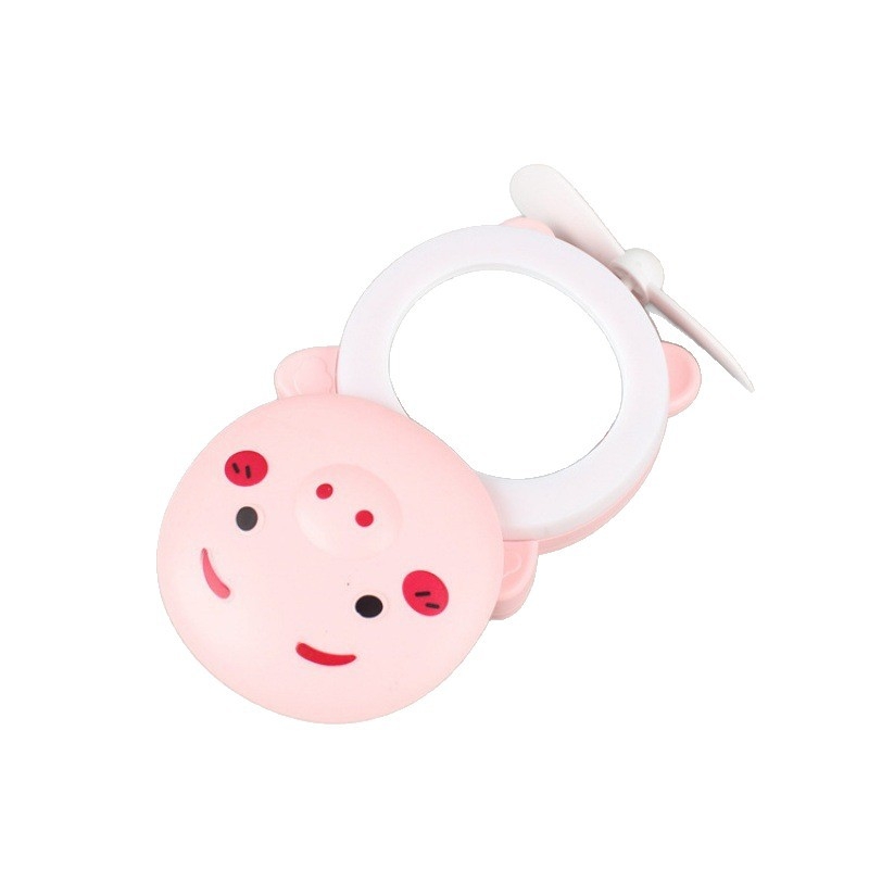 Mini hordozható sminktükör LED világítással és USB tápegységgel, rajzfilm malac dizájn, kézben tartható szépség tükör.