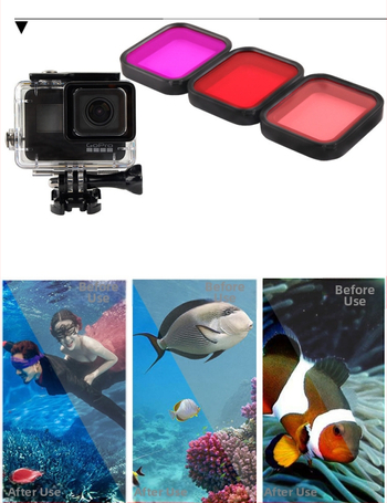 GoPro Hero5/6/7 potápačské puzdro a sada filtrov – červené, fialové a ružové filtre