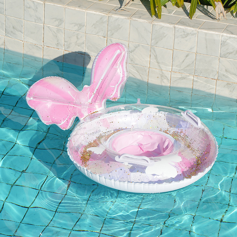 Rózsaszín pillangó úszó gyűrű baba számára napellenzővel, felfújható ülés és hónalj alatti úszógyűrű