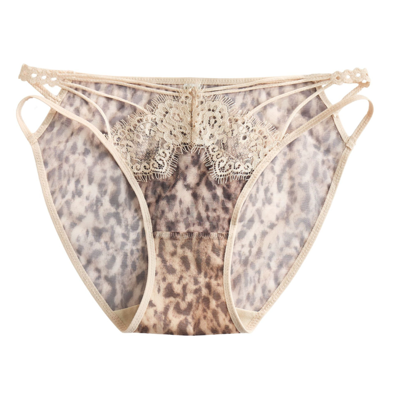 Gaćice s leopard printom i čipkom, prozirni mrežasti materijal, lagane, blok boja, srednje niska talija