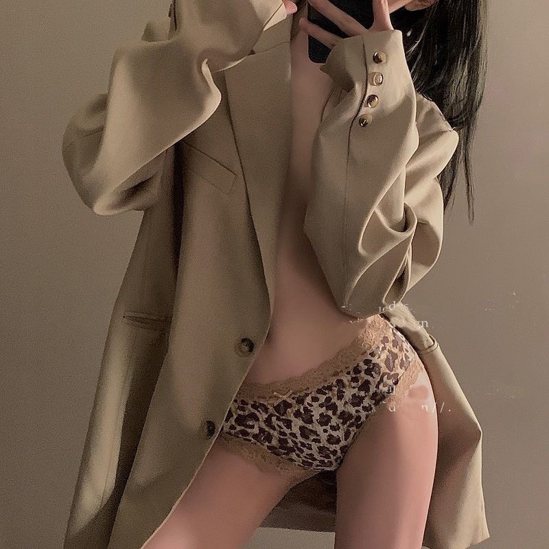 Seksi čipkaste ženske gaćice s leopard printom, antibakterijska pamuk unutrašnja podstava, niski struk, trokutaste gaćice, ice-silk tkanina