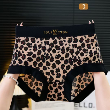 Ženske gaće velikih veličina s leopard printom, srednje-visoki pojas, Ice Silk materijal, bezšivne