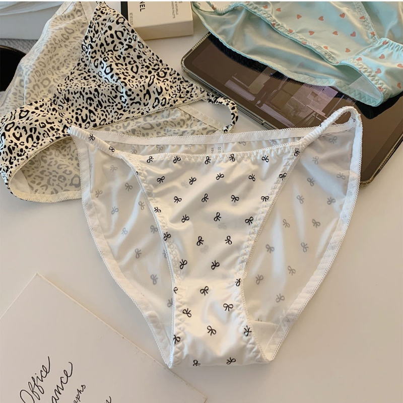 Francuski stil leopard uzorak, prozračne ženske gaćice s tankim trakama, niska struk, bočni izrez, pamukasta podstava