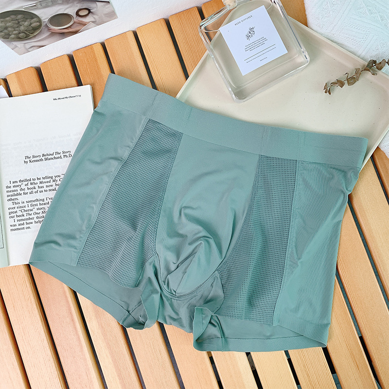 Muške bokserice od ice silk materijala, prozračan za ljeto, srednji pojas, mreža s tisućama rupa, osvježavajući osjećaj