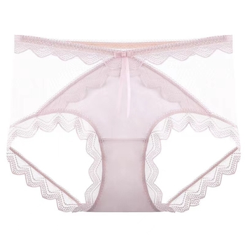 Ženske gaćice srednjeg struka, plus veličina, ice-silk materijal, čipkasti rub, mekana elastična tkanina