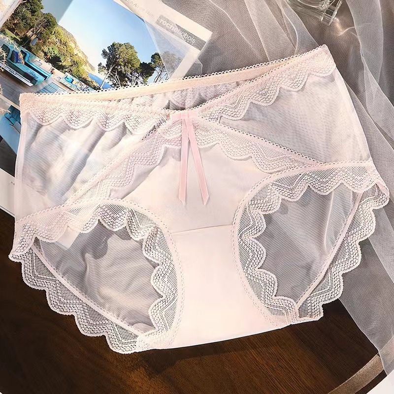 Ženske gaćice srednjeg struka, plus veličina, ice-silk materijal, čipkasti rub, mekana elastična tkanina